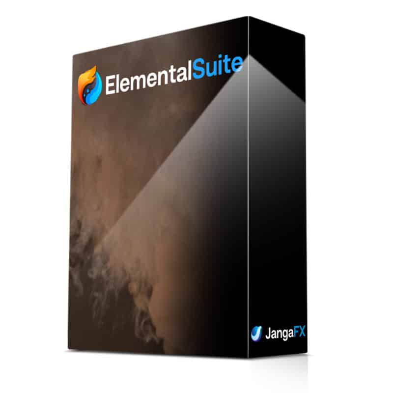Boîte logiciel Elemental Suite avec fumée artistique.