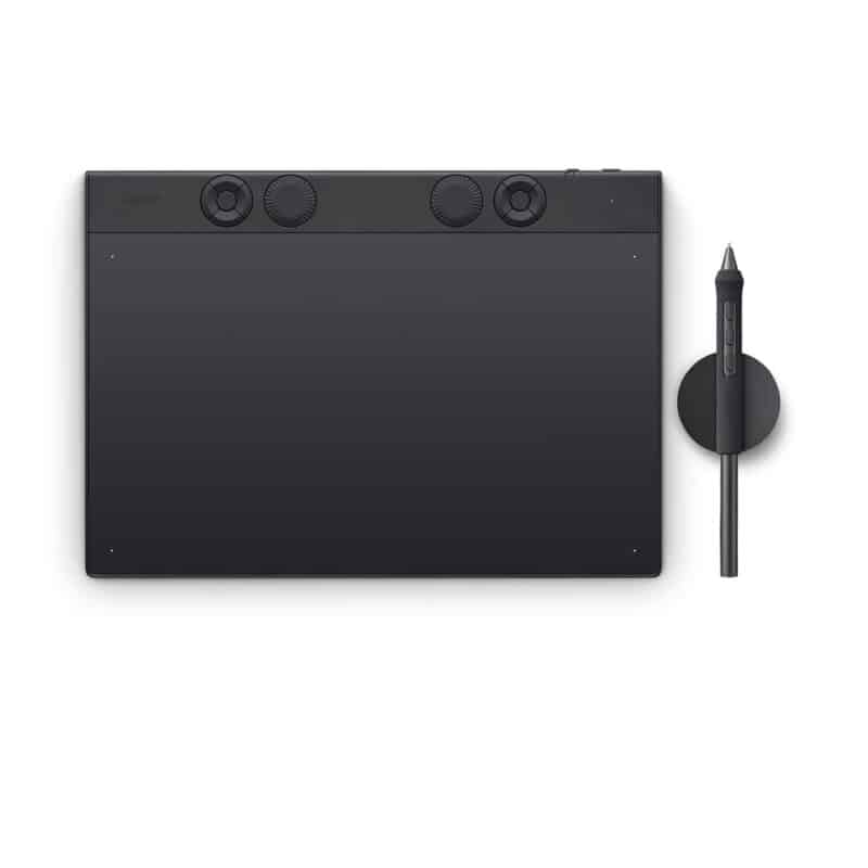 Tablette graphique noire avec stylet.