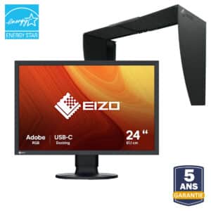 Écran Eizo 24 pouces avec capot de protection.