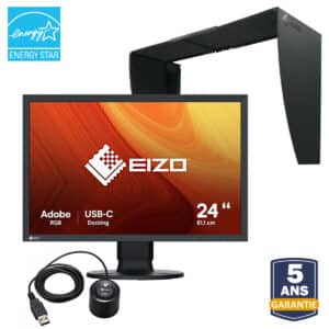 Écran Eizo 24 pouces avec accessoires et garantie.
