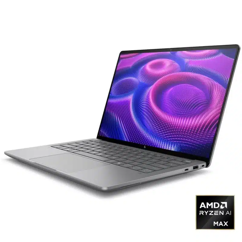 Ordinateur portable avec écran coloré, processeur AMD Ryzen.