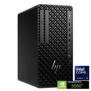 Ordinateur de bureau noir avec ports USB visibles.