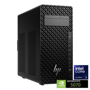 Ordinateur de bureau noir avec logos Intel et Nvidia.
