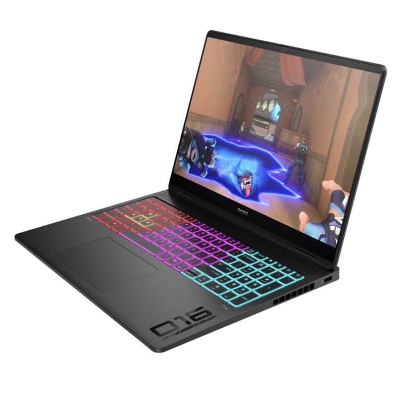 Ordinateur portable avec écran de jeu coloré.