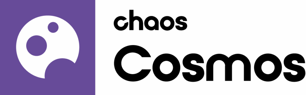 Logo violet avec formes blanches.