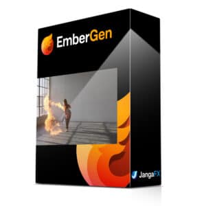EmberGen boîte avec femme soufflant du feu.