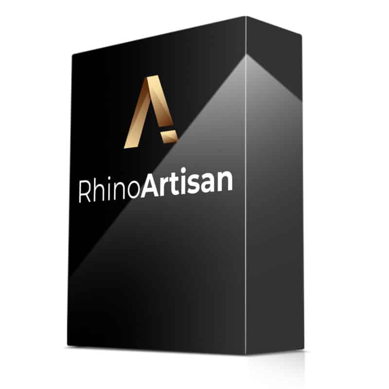 Boîte noire logiciel RhinoArtisan, logo doré.