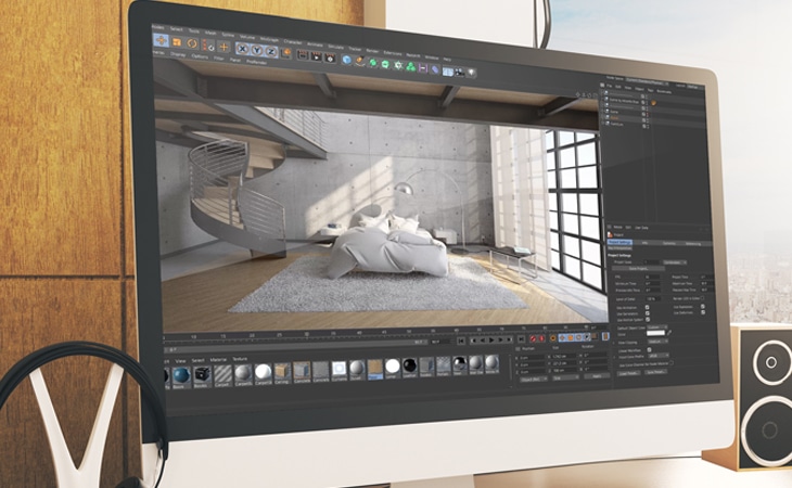 Écran d'ordinateur affichant une modélisation 3D intérieure.