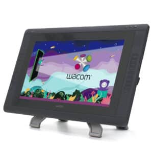 Tablette graphique Wacom avec écran coloré.