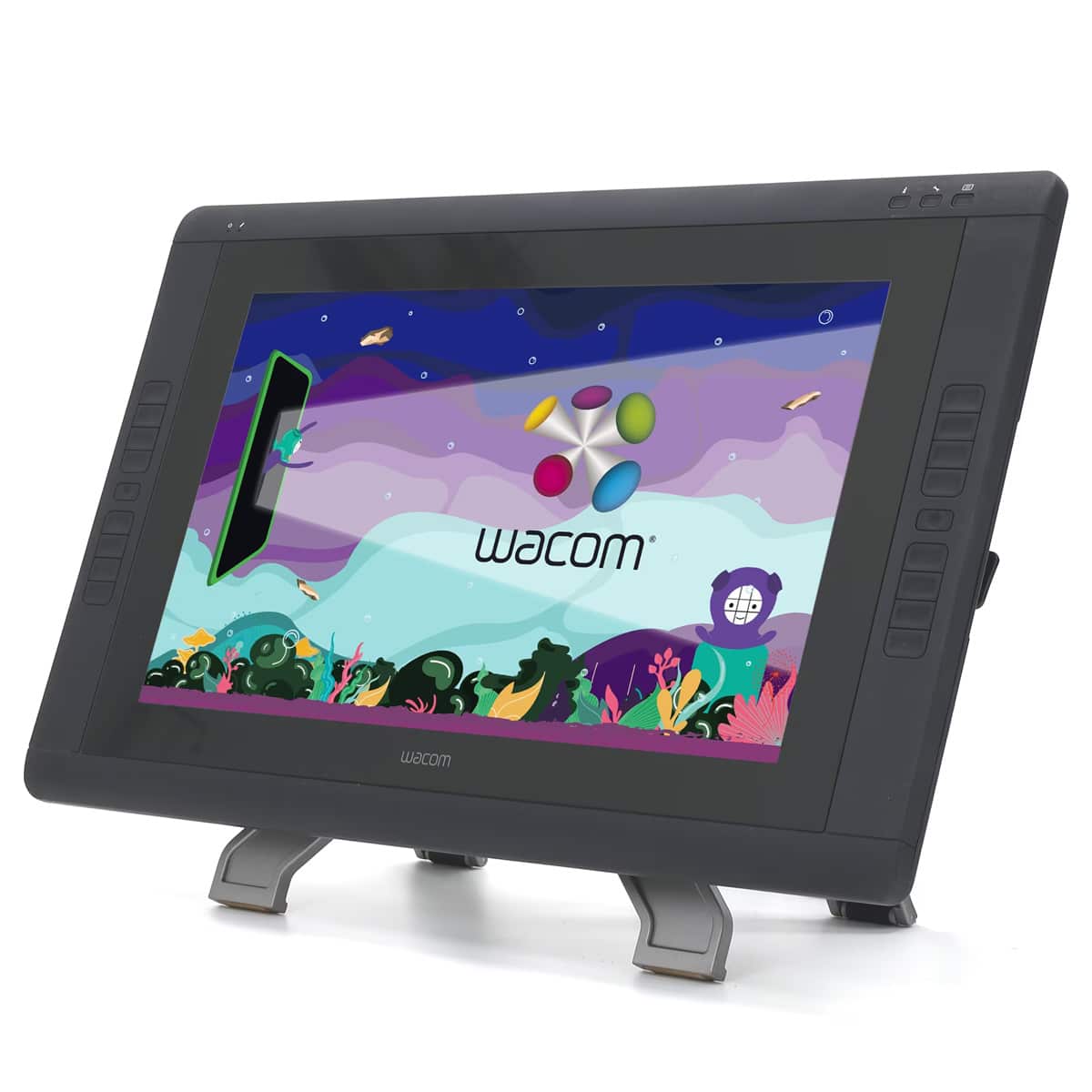 Tablette graphique Wacom avec écran coloré.